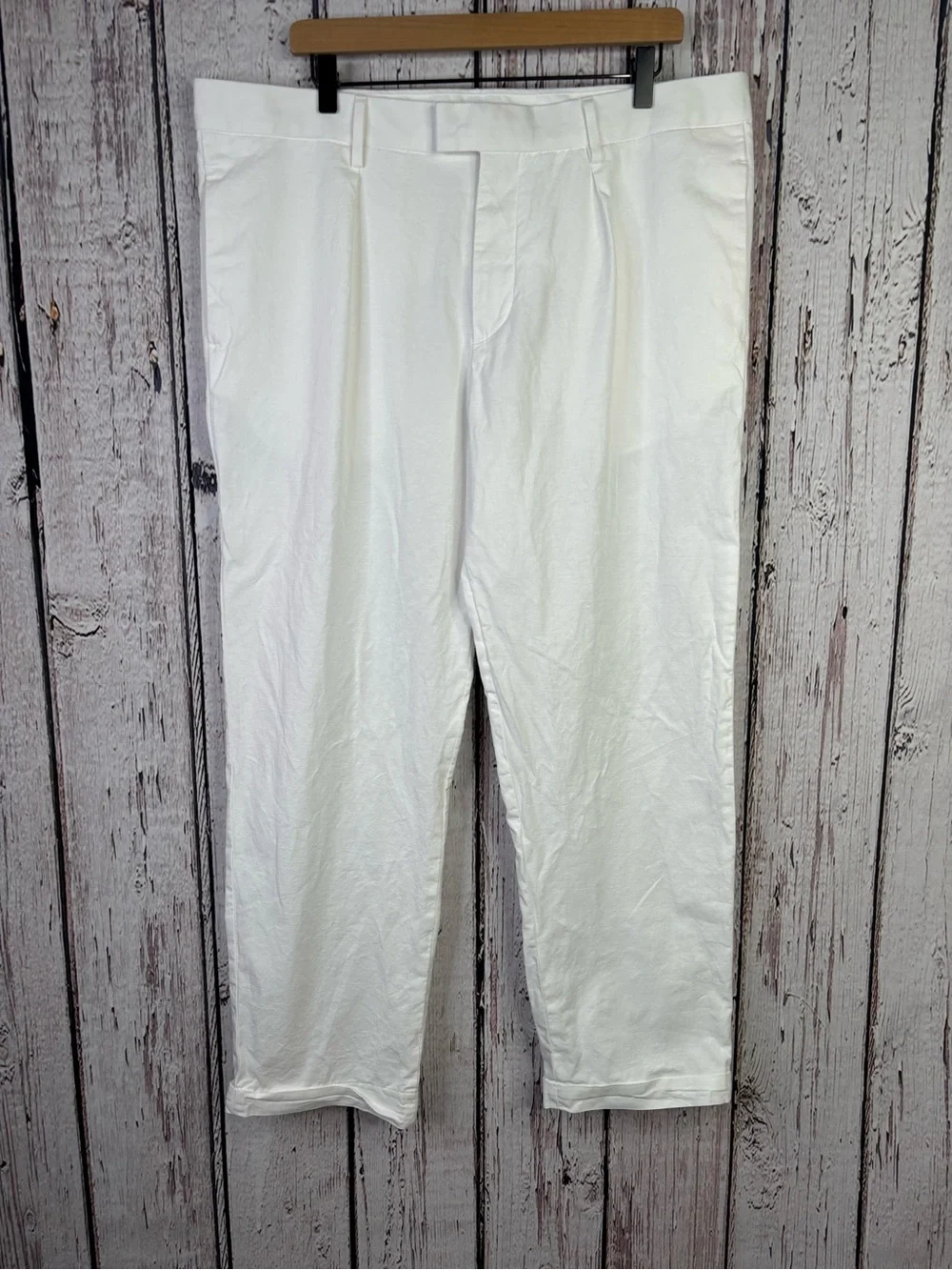 H&M Men’s Regular Fit White Cuffed Trousers Pants Size 38 Pleated 39x28” Slacks